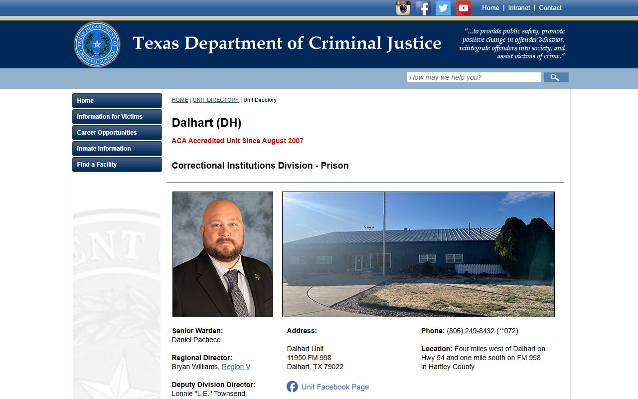 Official TDCJ Dalhart Unit directory page