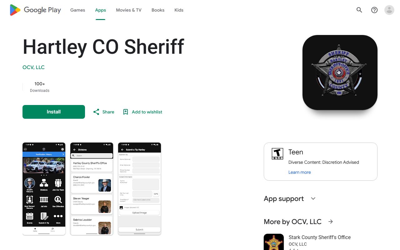 Hartley County inmate records sheriff mobile app listing
